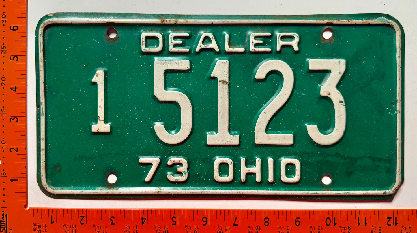 1973 Ohio #1 5123 Dealer License Plate