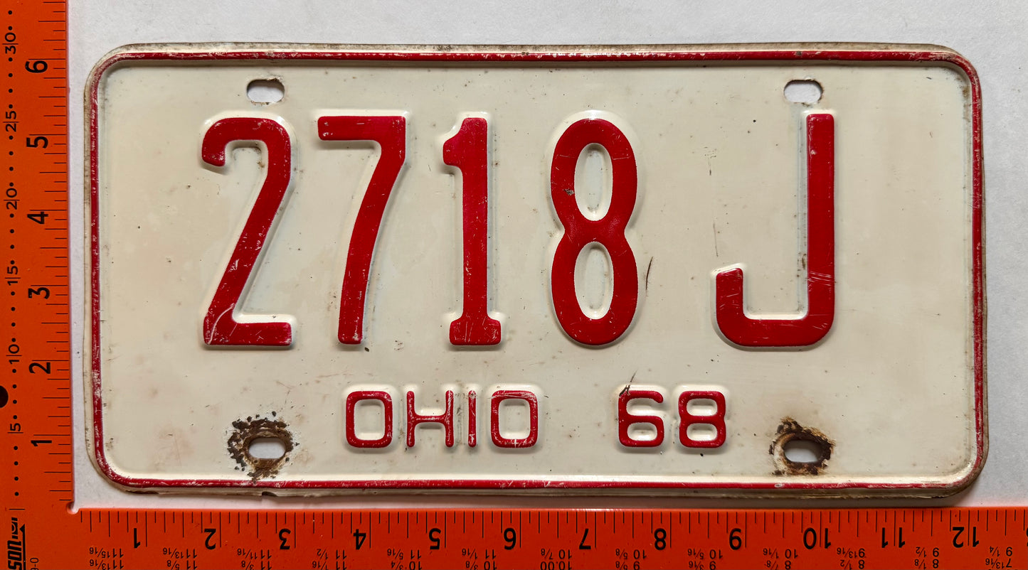 1968 Ohio #2718 J Passenger License Plate