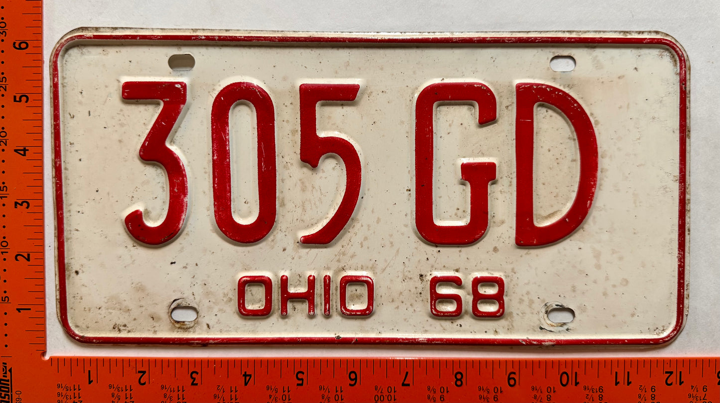 1968 Ohio #305 GD Passenger License Plate