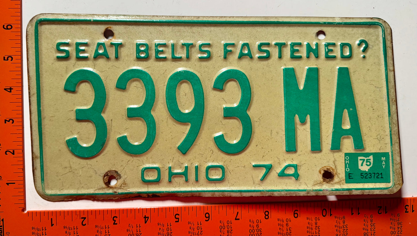 1975 Ohio #3393 MA Passenger License Plate