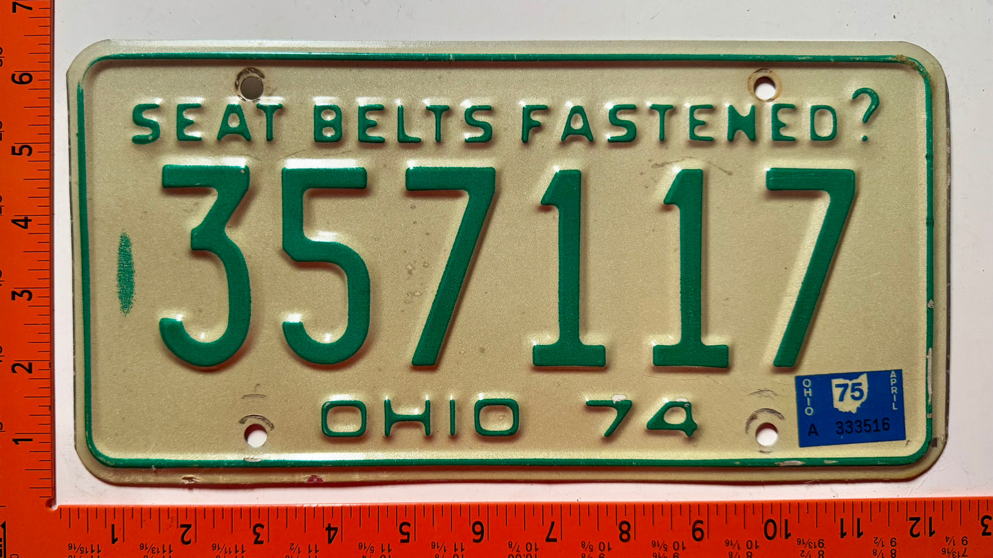1975 Ohio #357117 Passenger License Plate