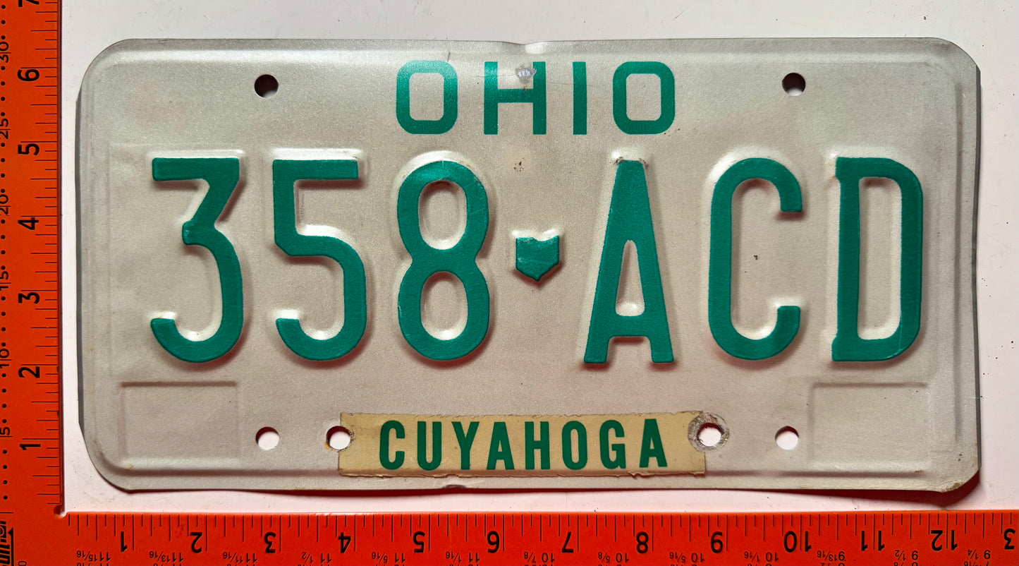 undated Ohio #358-ACD Passenger License Plate