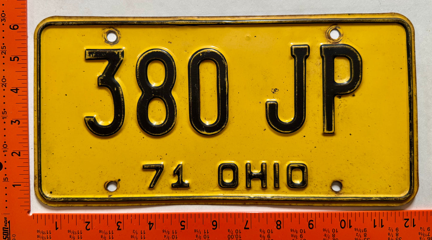 1971 Ohio #380 JP Passenger License Plate
