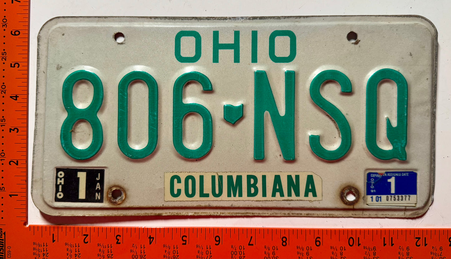 1991 Ohio #806-NSQ Passenger License Plate