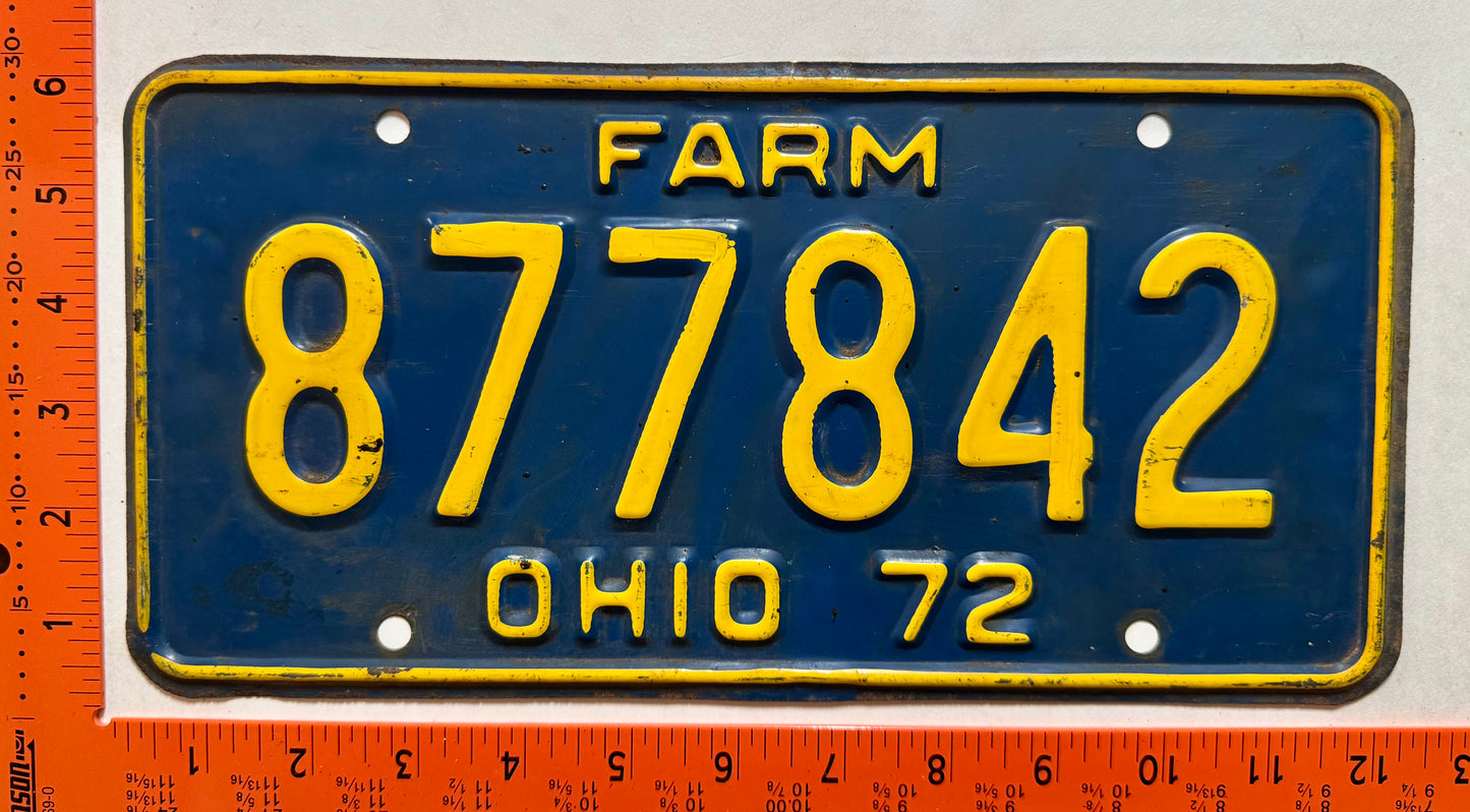 1972 Ohio #877842 Farm License Plate