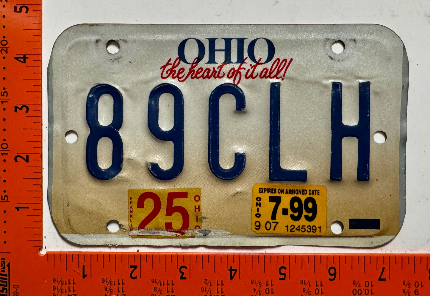 1999 Ohio #89CLH Motorcycle License Plate