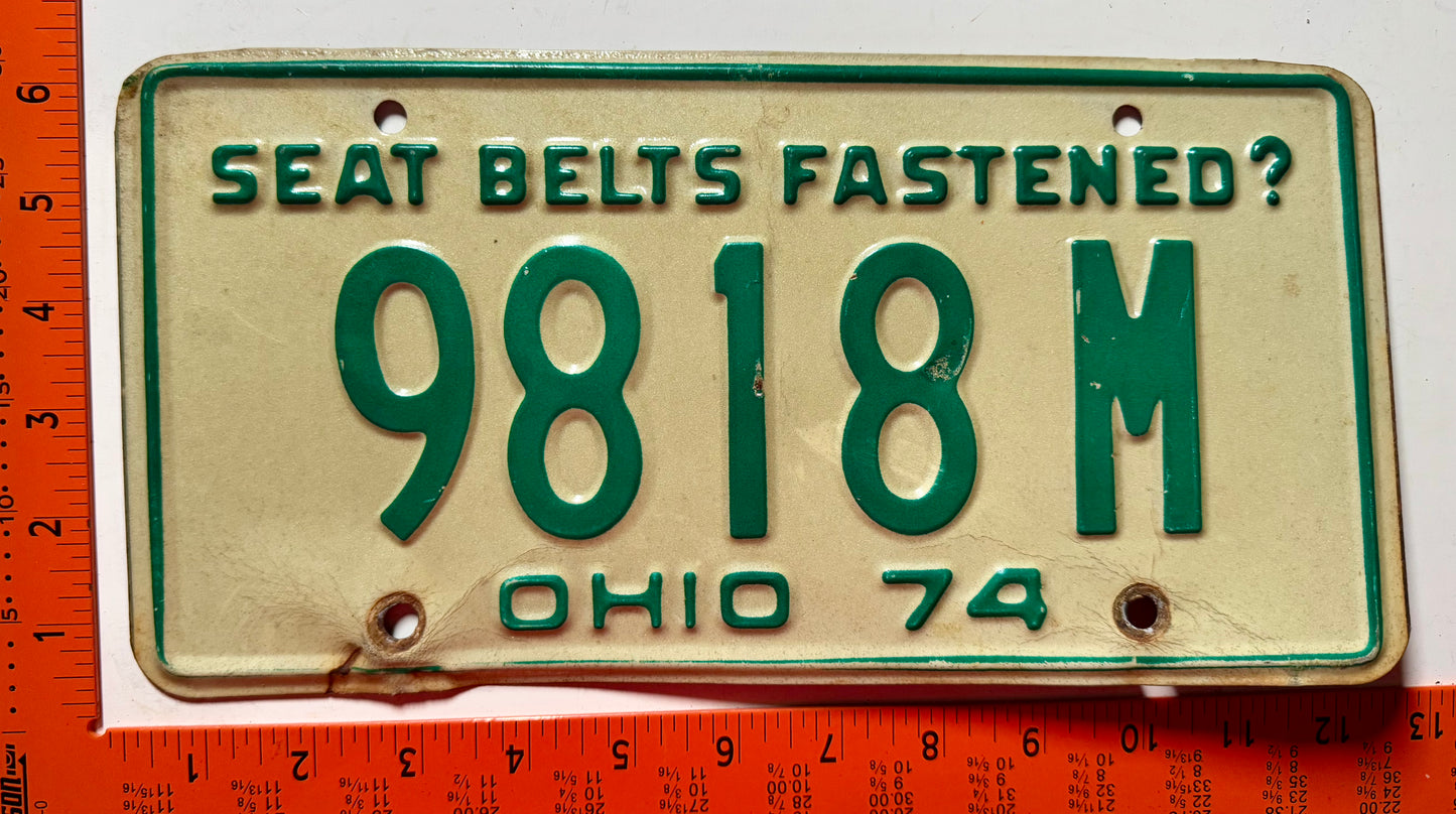 1974 Ohio #9818M Passenger License Plate