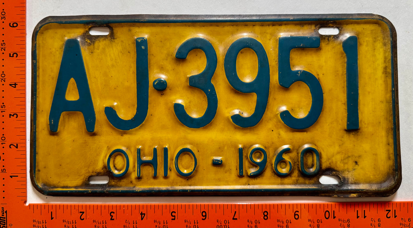 1960 Ohio #AJ-3951 Passenger License Plate