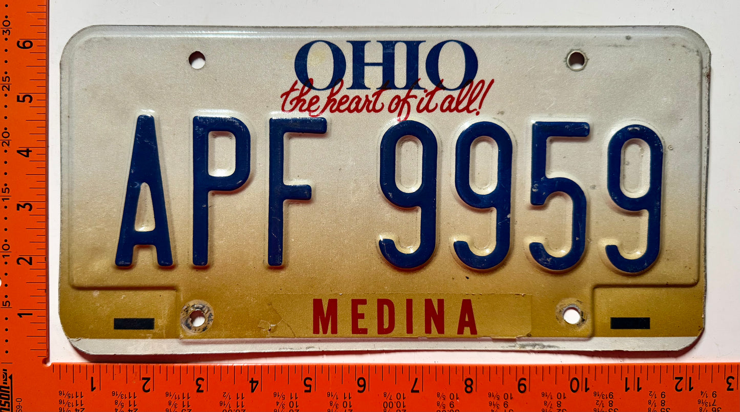 undated Ohio #APF 9959 Passenger License Plate