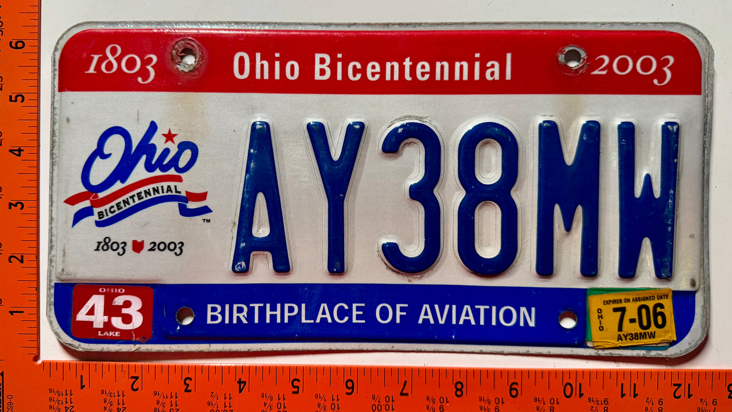 2006 Ohio #AY38MW Passenger License Plate