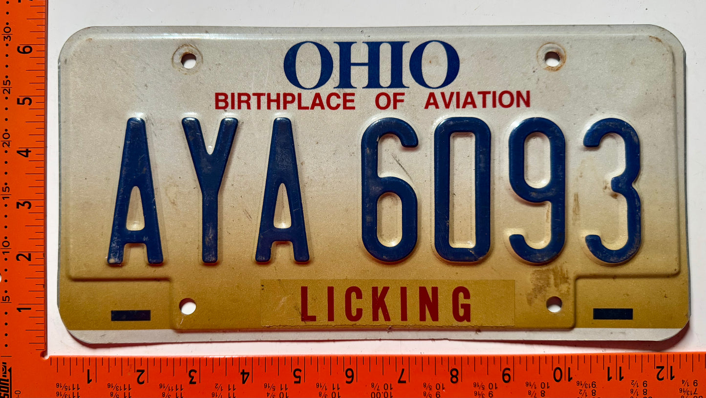 undated Ohio #AYA 6093 Passenger License Plate
