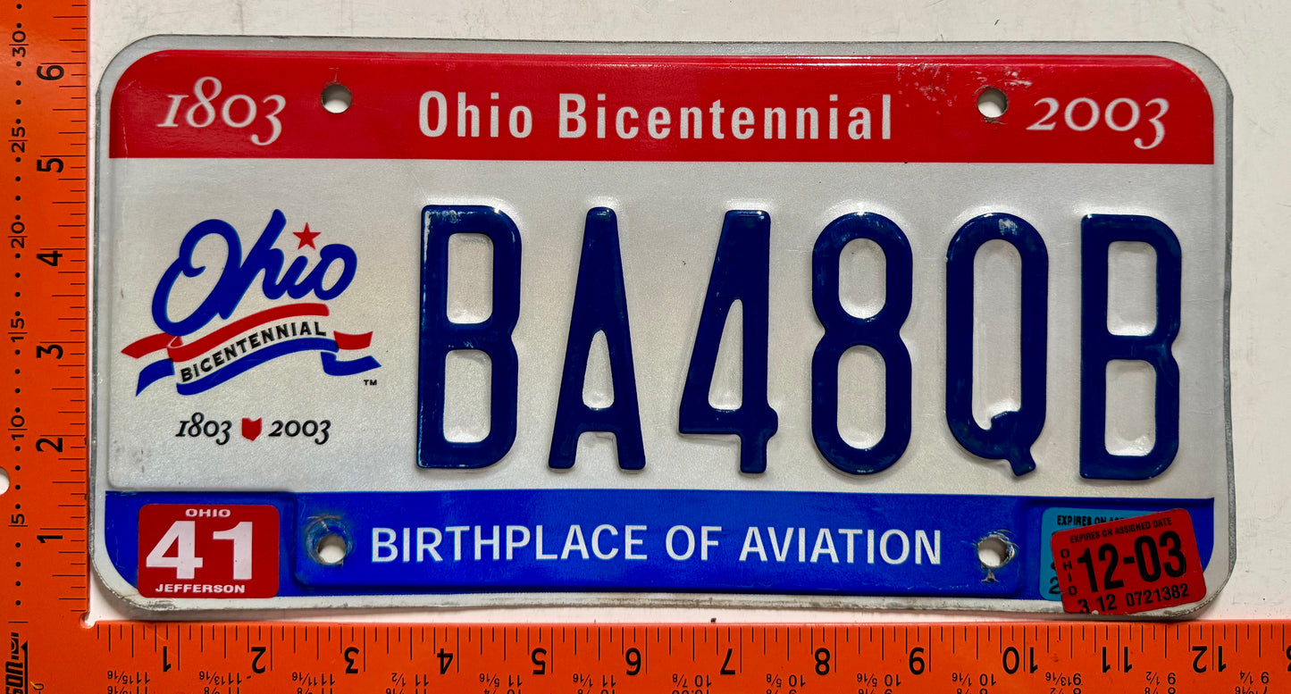 2003 Ohio #BA48QB Passenger License Plate