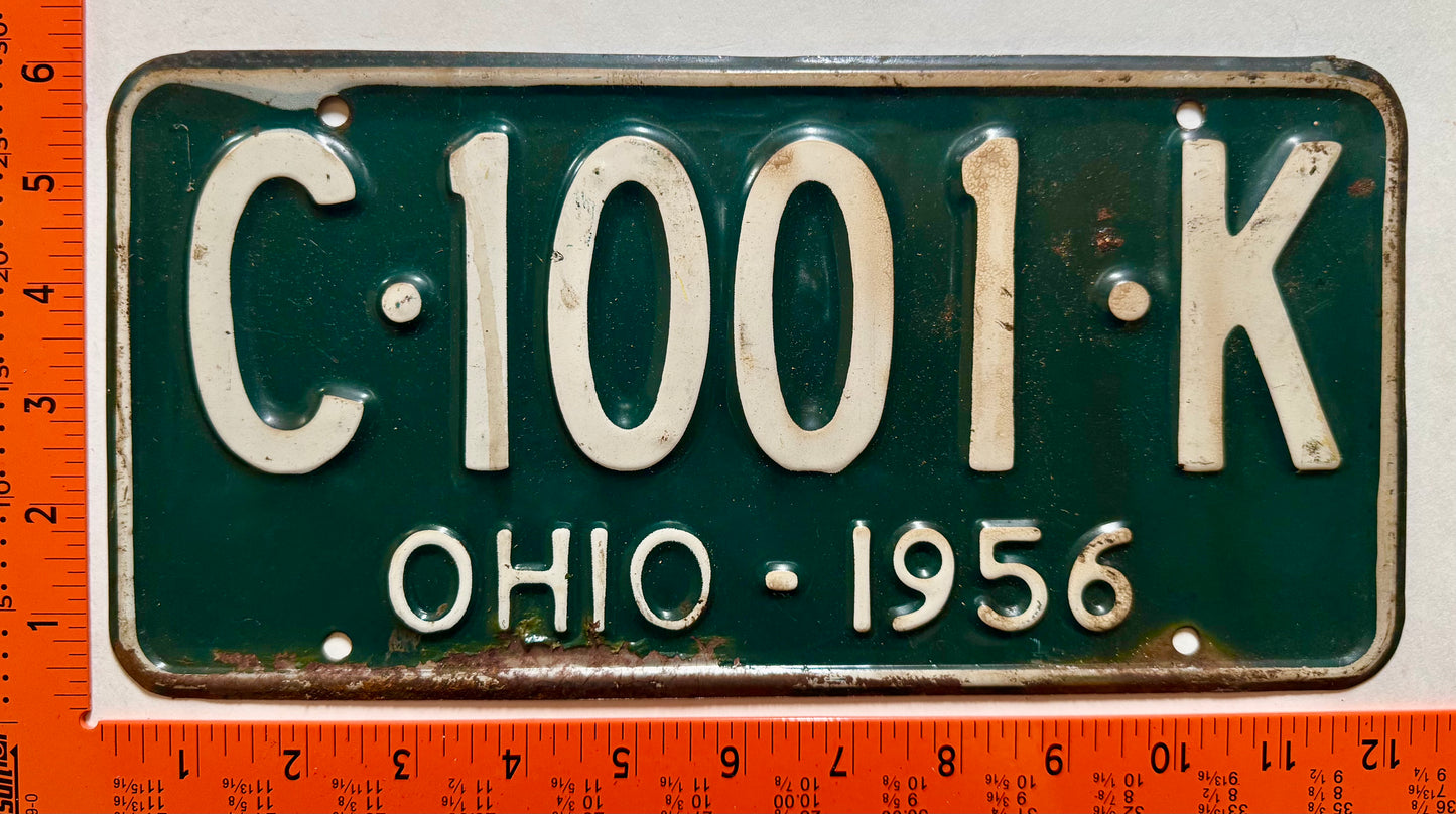 1956 Ohio #C-1001-K Passenger License Plate