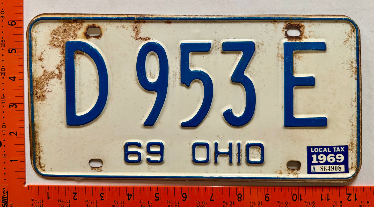 1969 Ohio #D 953 E Passenger License Plate
