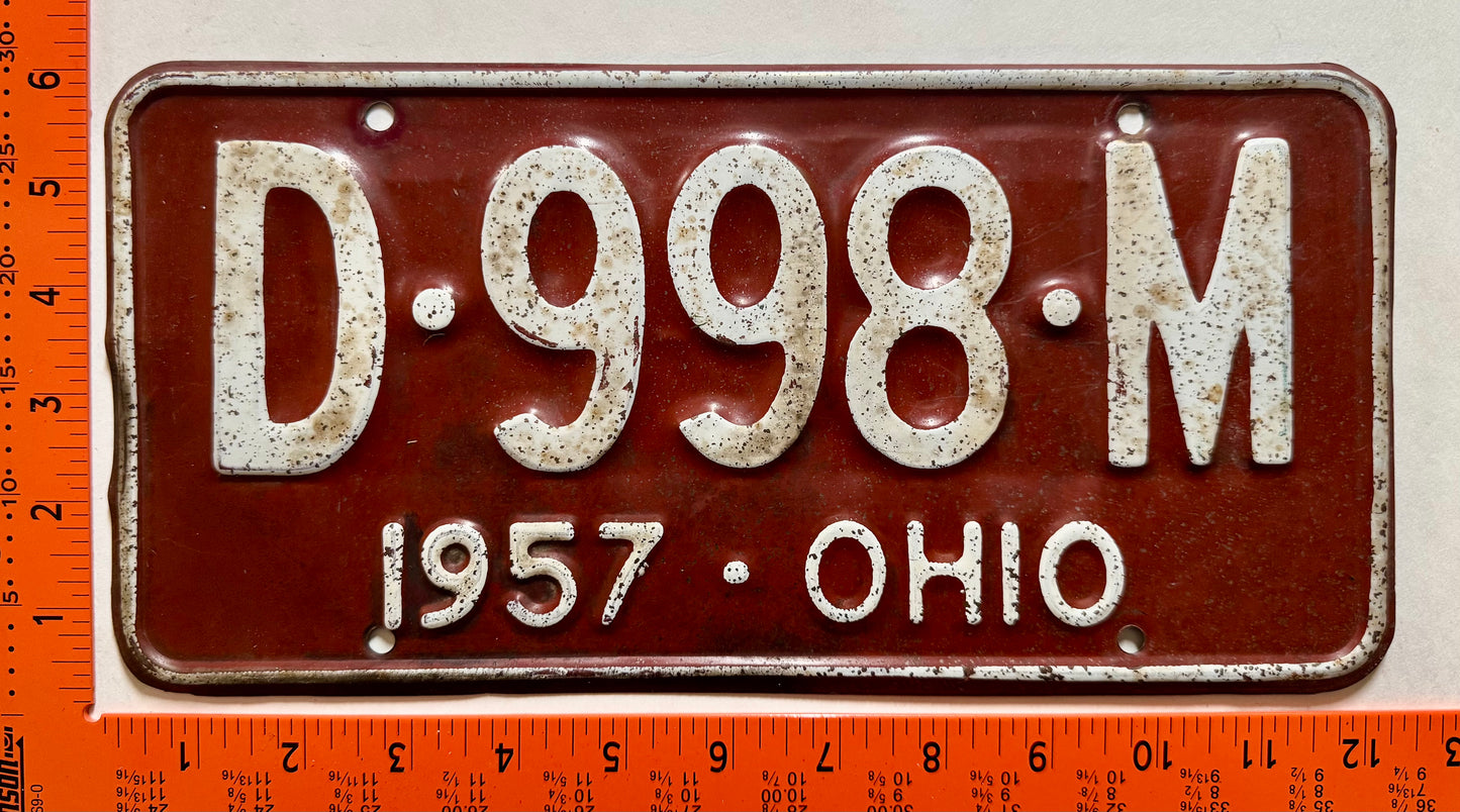 1957 Ohio #D-998-M Passenger License Plate