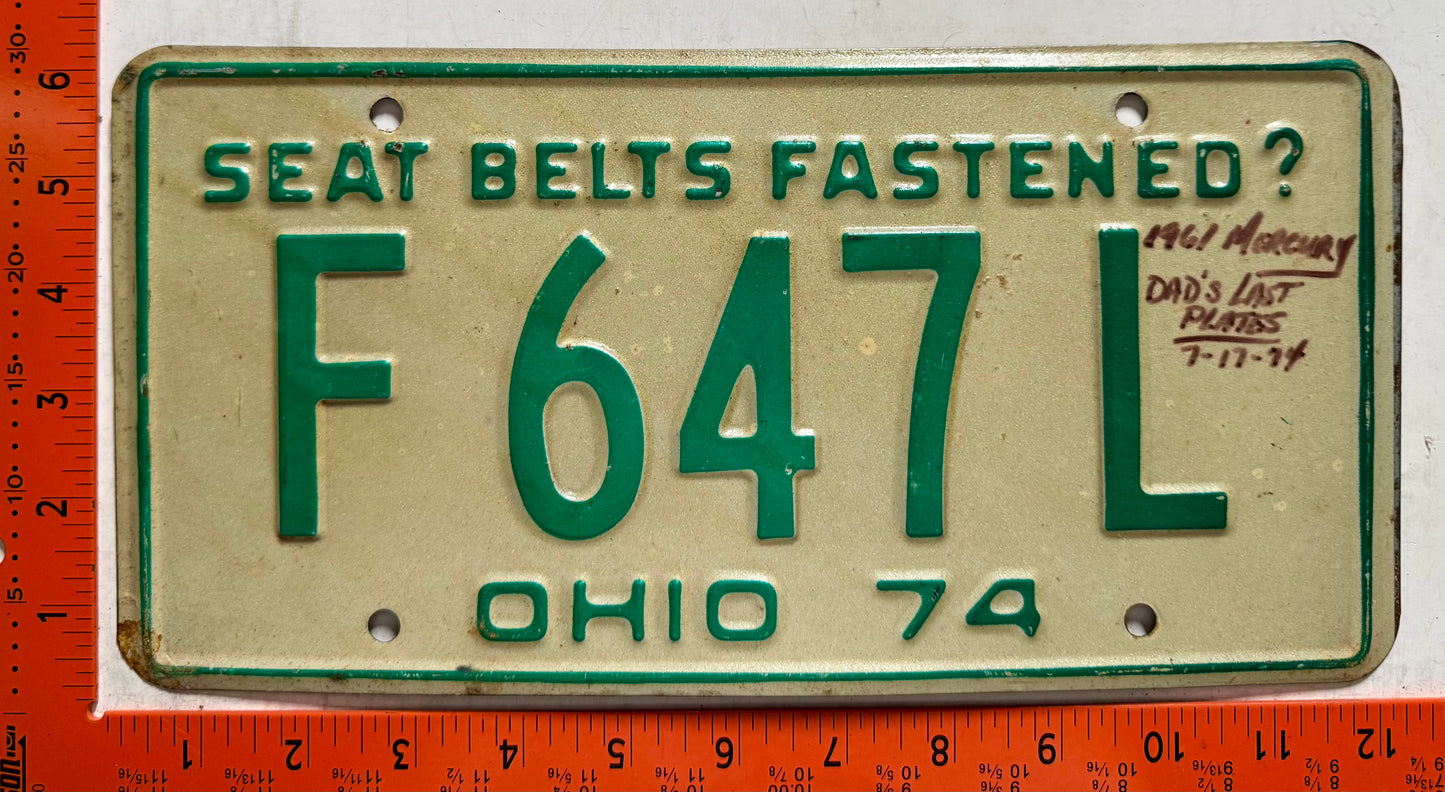 1974 Ohio Passenger #F646L and F647L License Plates