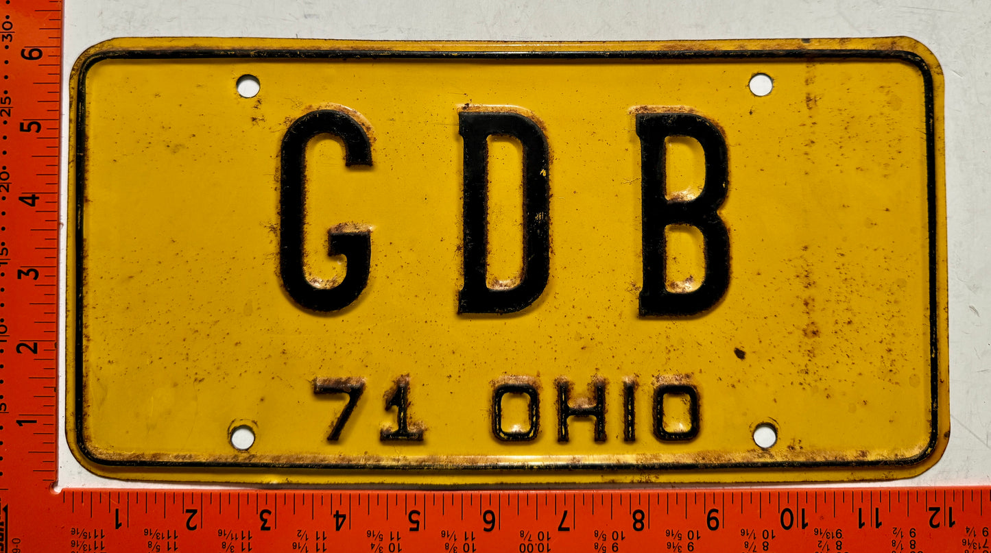 1971 Ohio #GDB Passenger Vanity License Plate