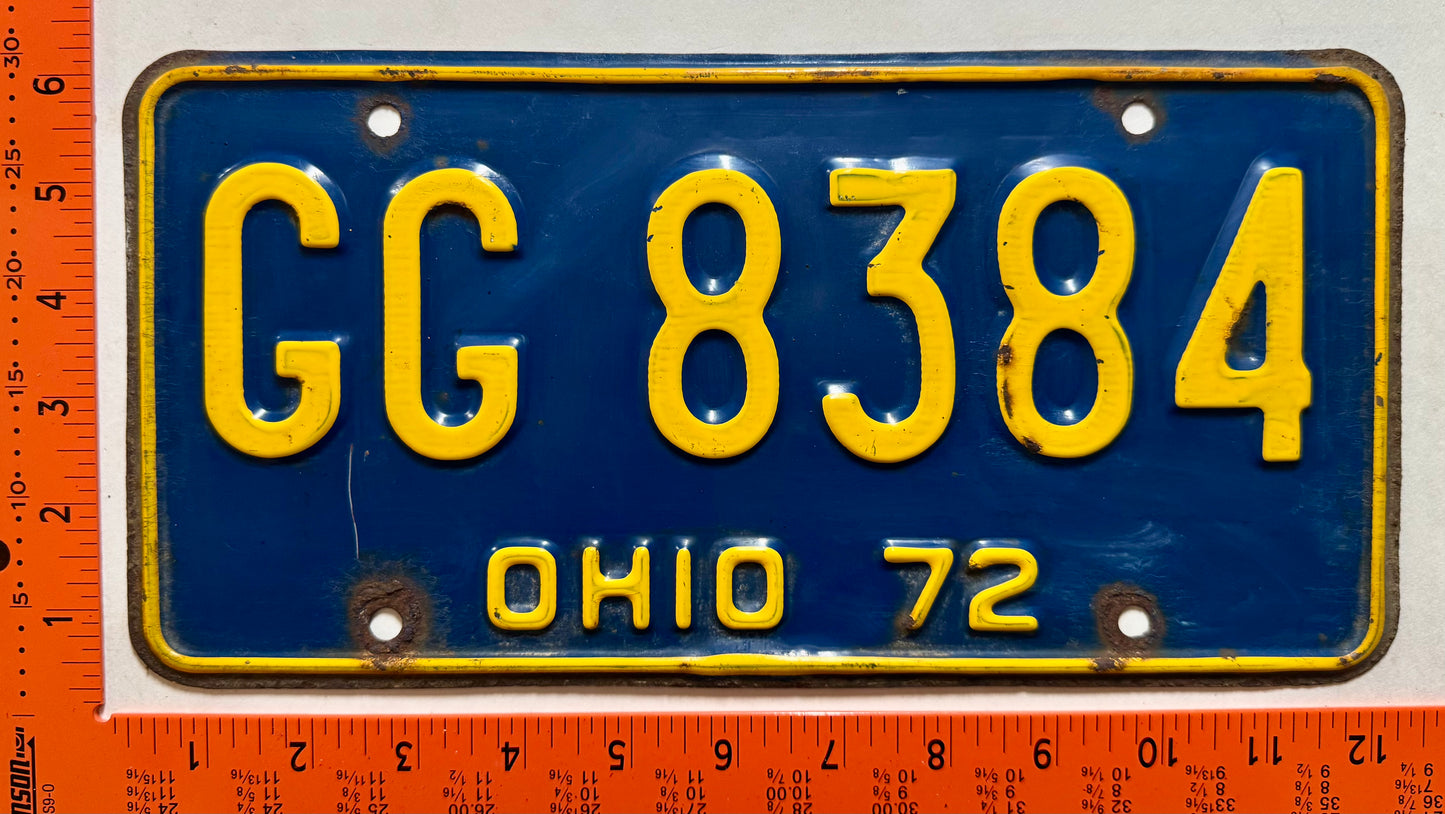 1972 Ohio #GG 8384 Passenger License Plate
