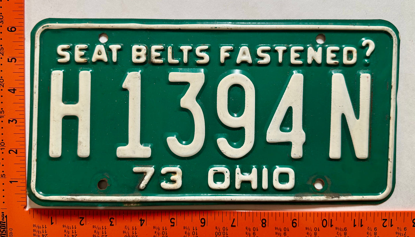 1973 Ohio #H1394N Passenger License Plate