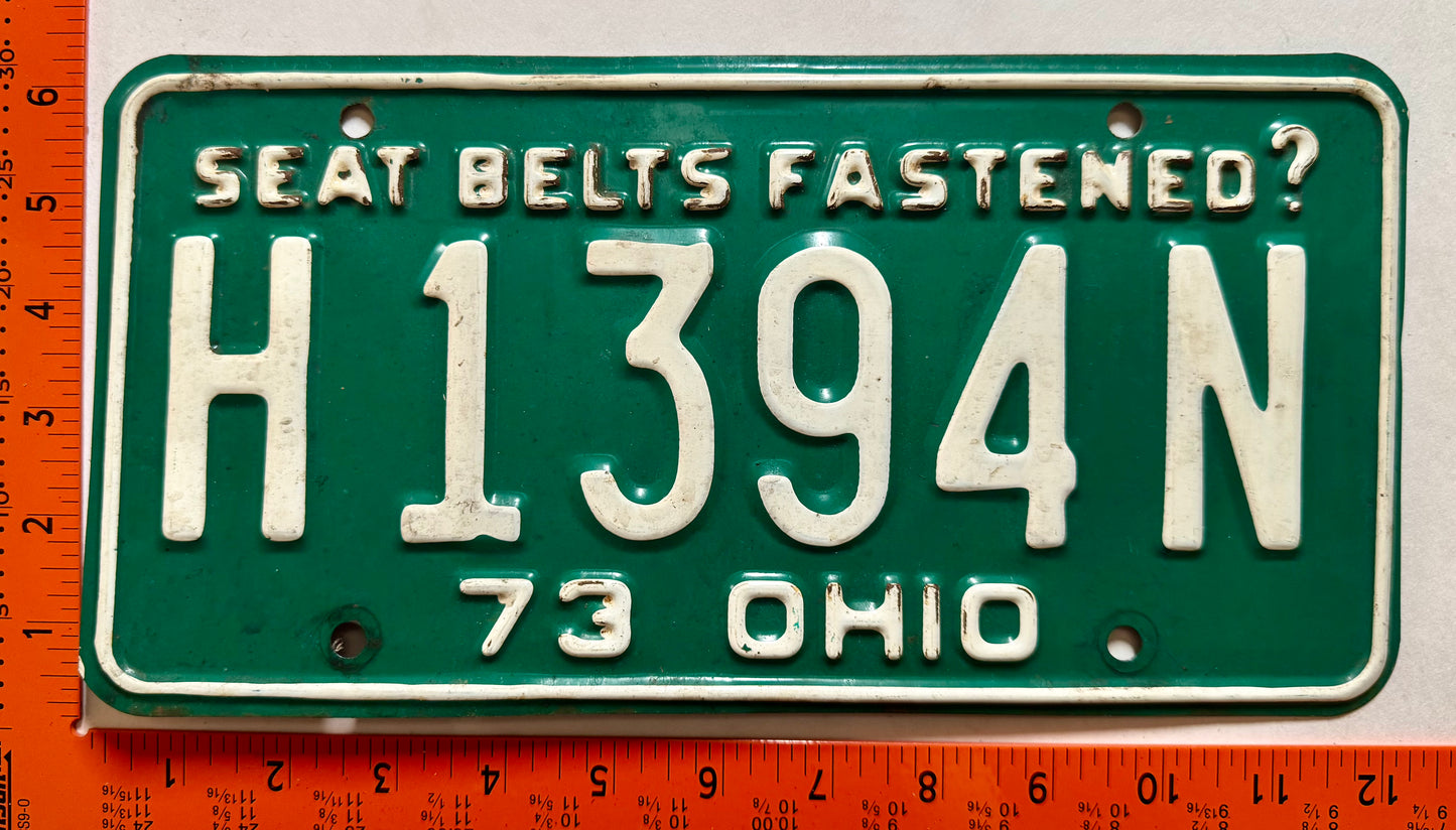 1973 Ohio #H1394N Passenger License Plate