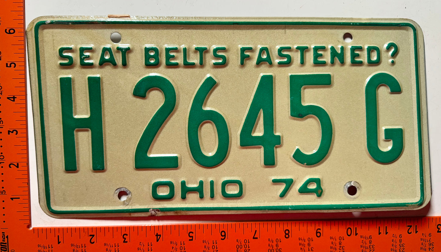 1974 Ohio #H2645G Passenger License Plate