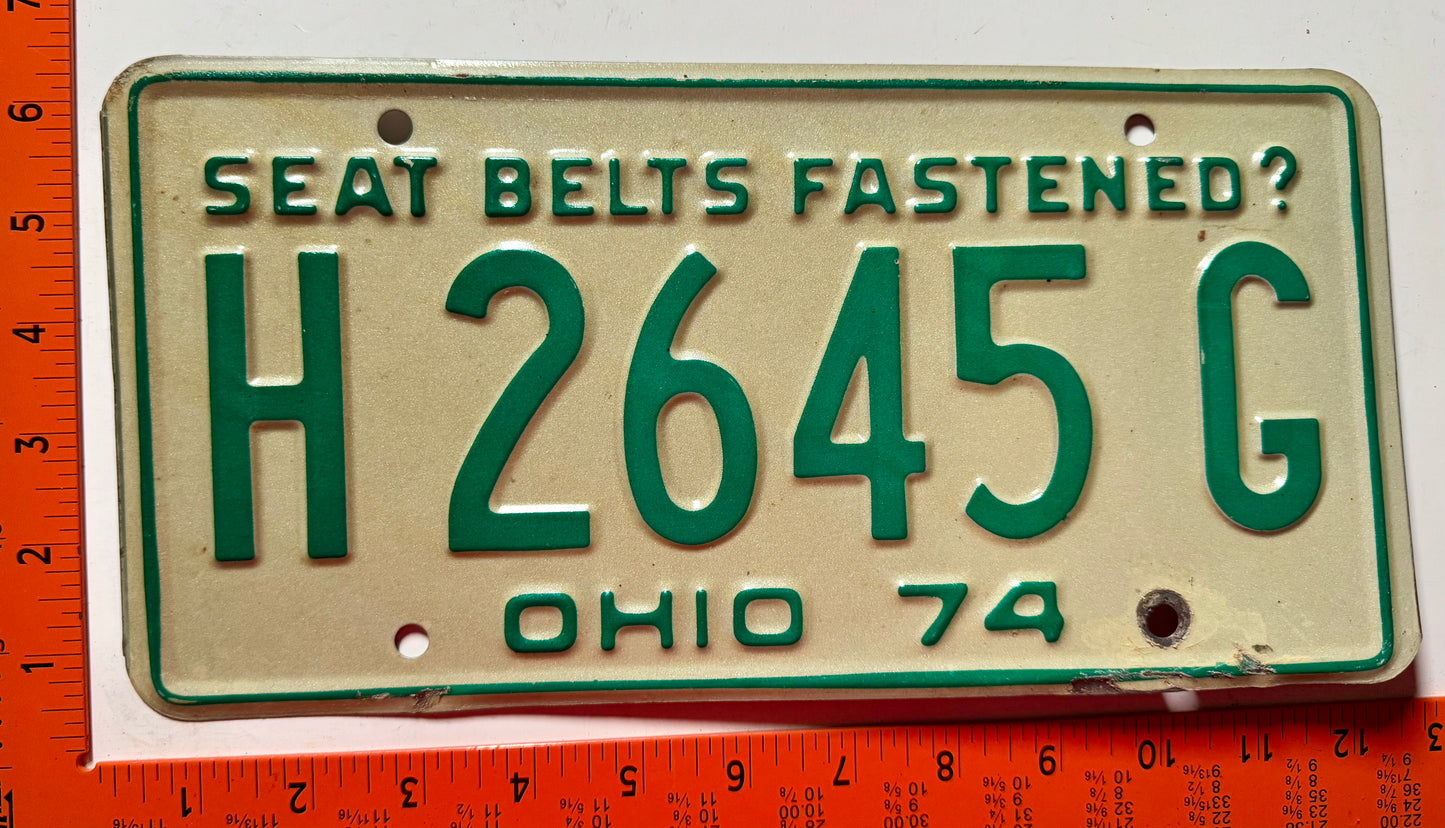 1974 Ohio #H2645G Passenger License Plate