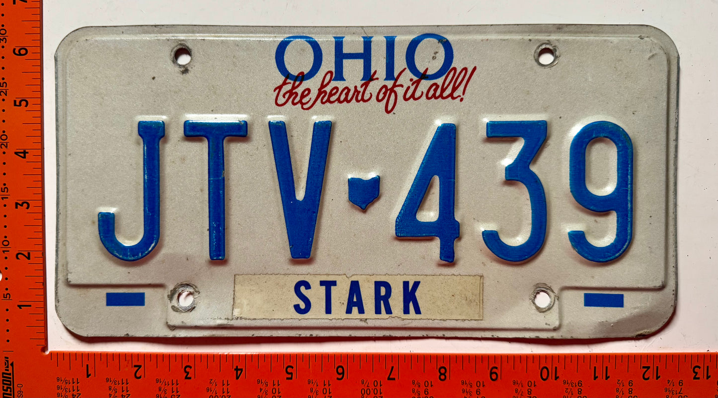 undated Ohio #JTV-439 Passenger License Plate