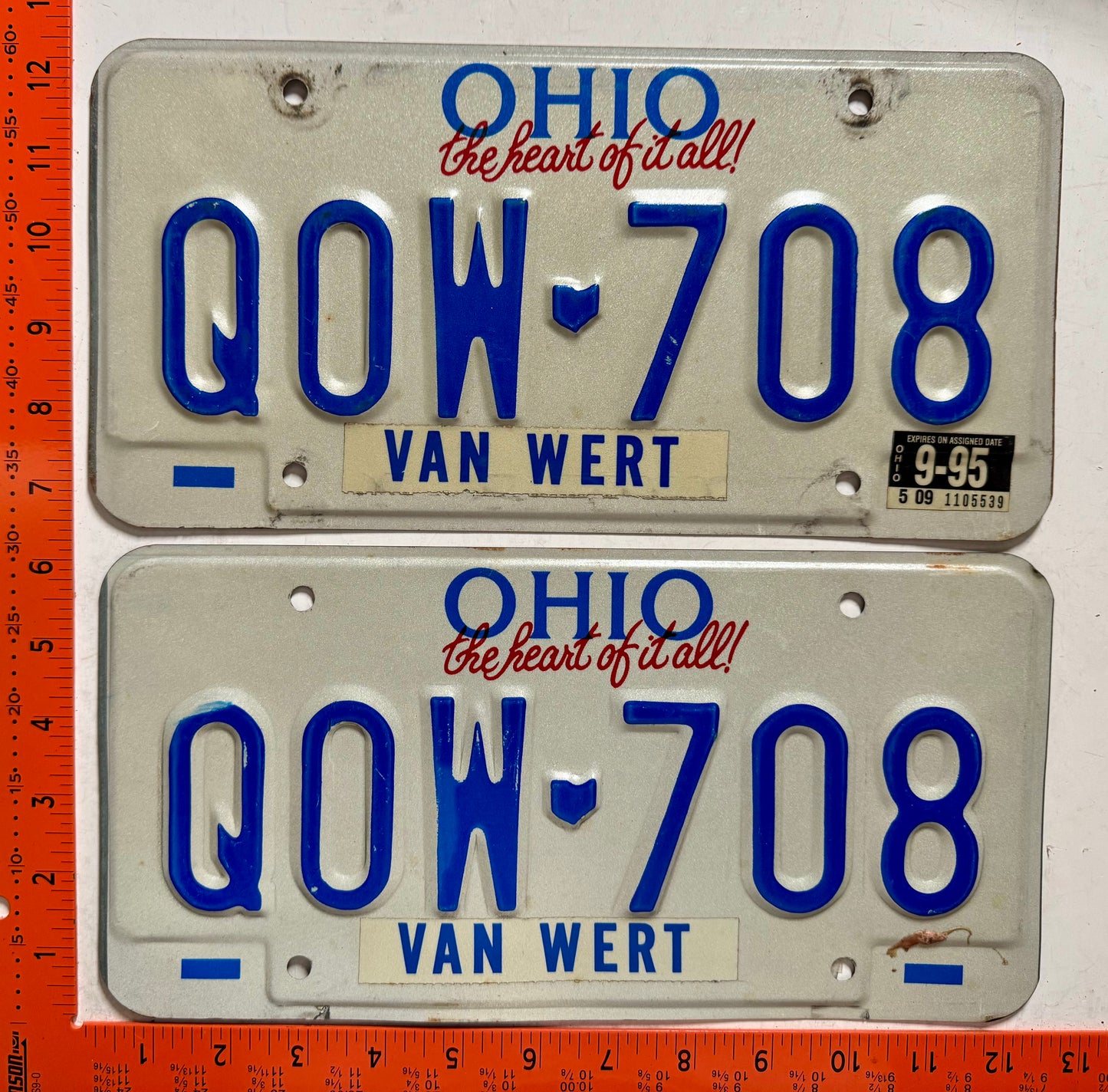 1995 Ohio #QOW-708 Passenger License Plates (Pair)