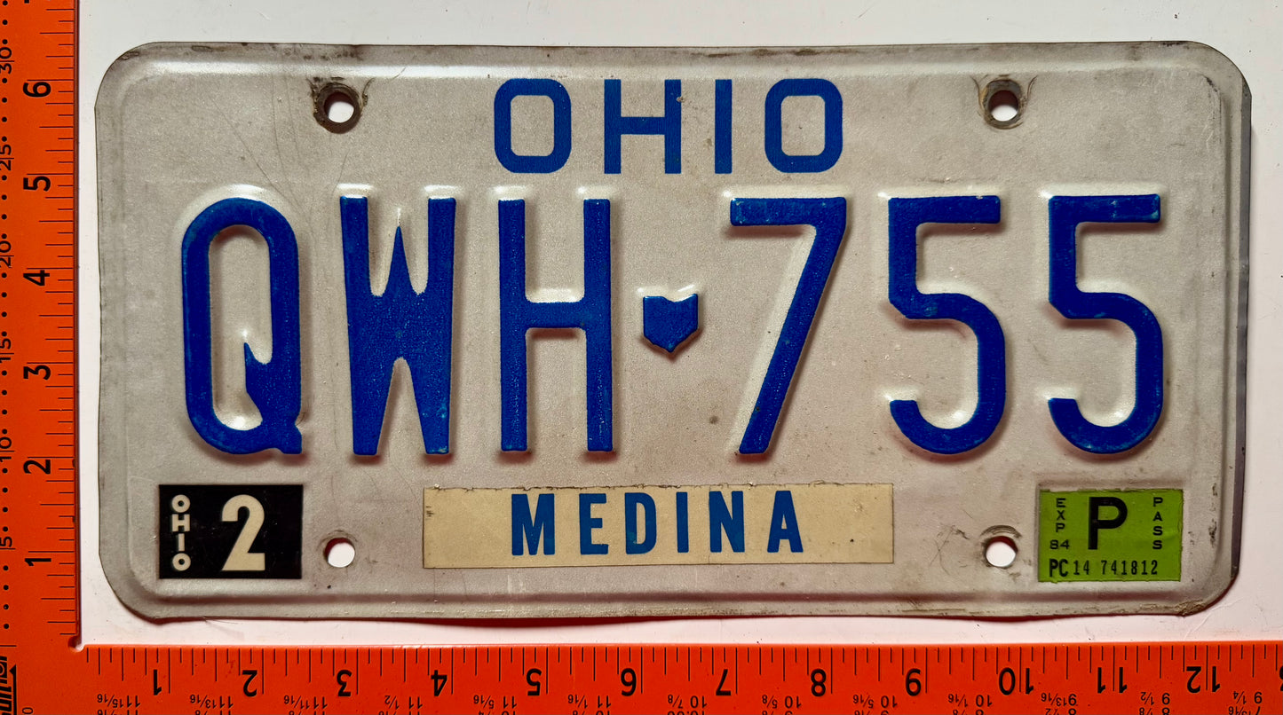 1984 Ohio #QWH-755 Passenger License Plate