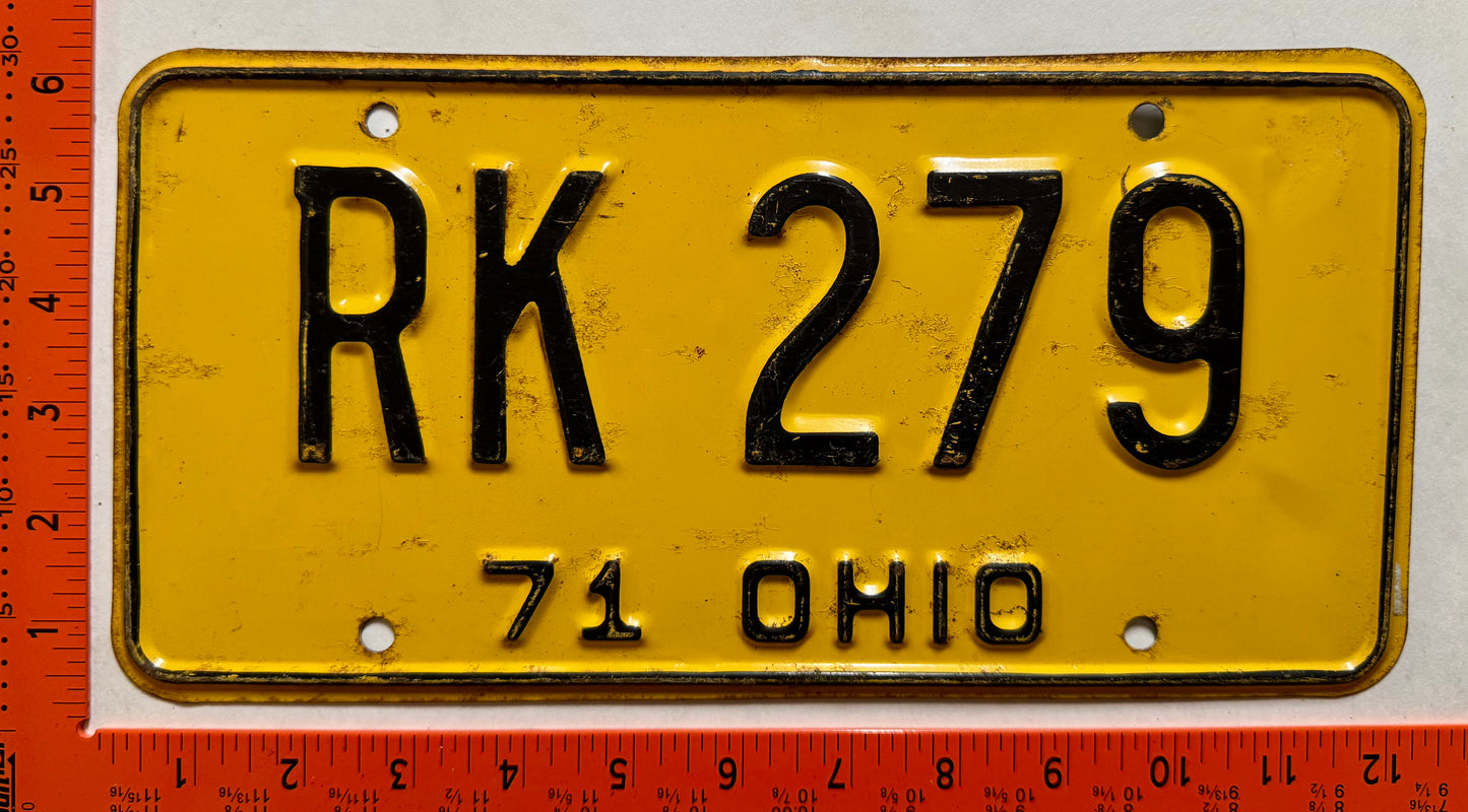 1971 Ohio #RK 279 Passenger License Plate