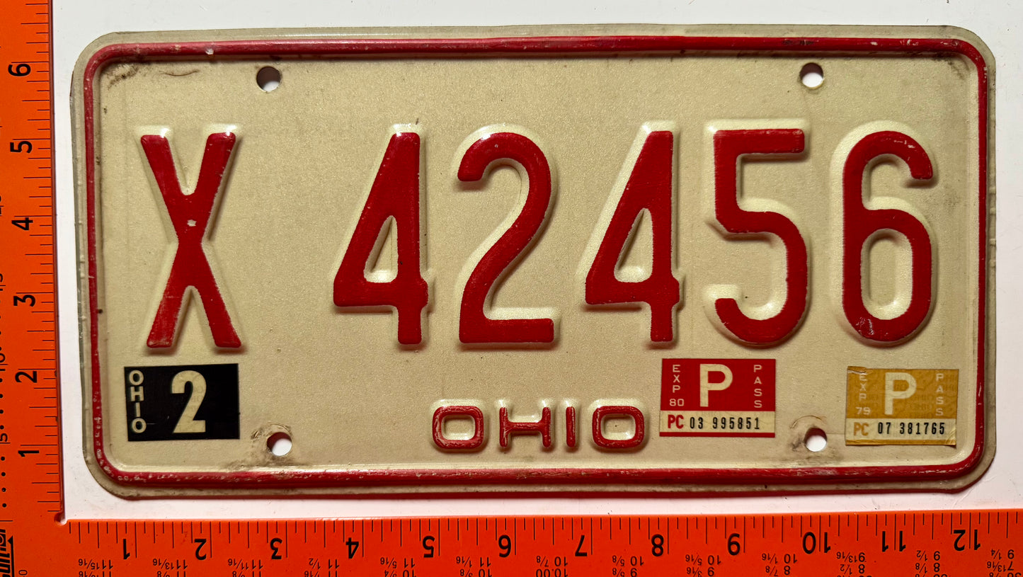 1979/1980 Ohio #X 42456 Passenger License Plate