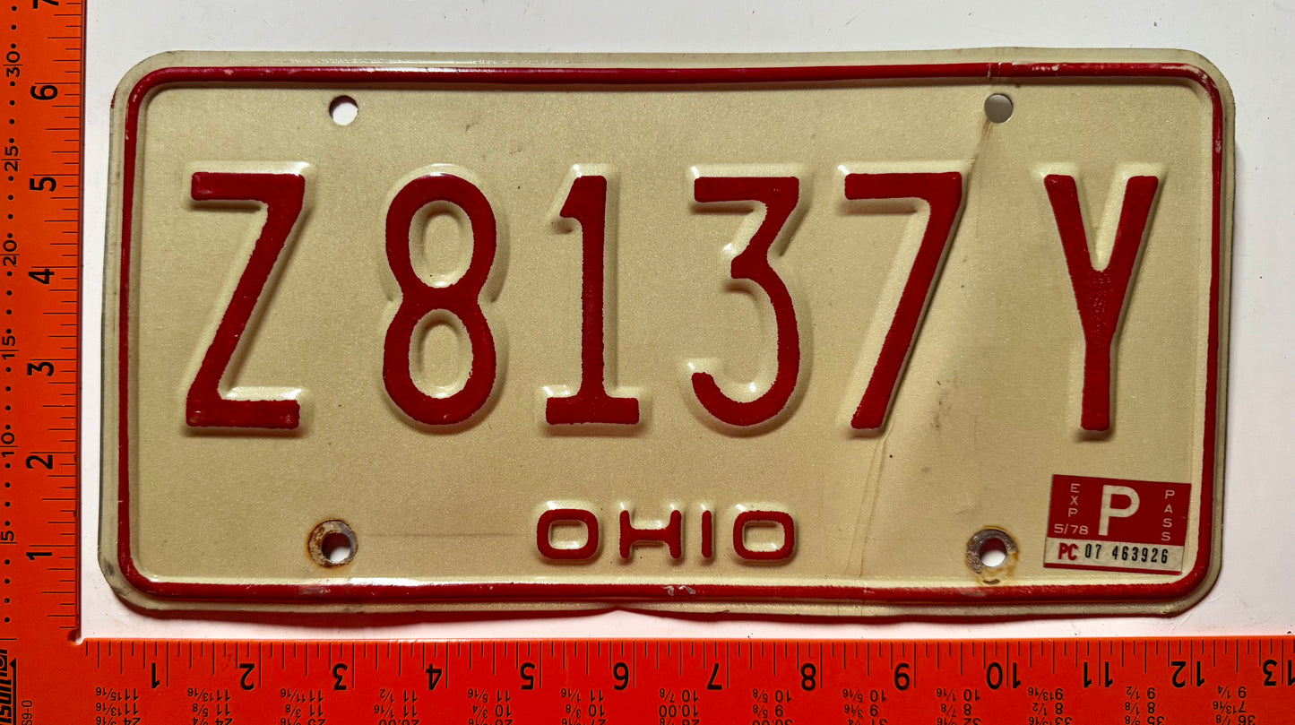 1978 Ohio #Z8137Y Passenger License Plate