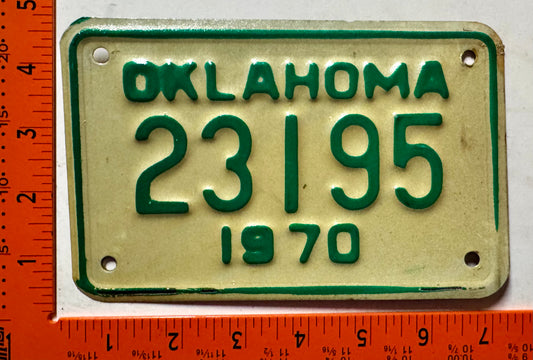 1970 Oklahoma #23195 Motorcycle License Plate