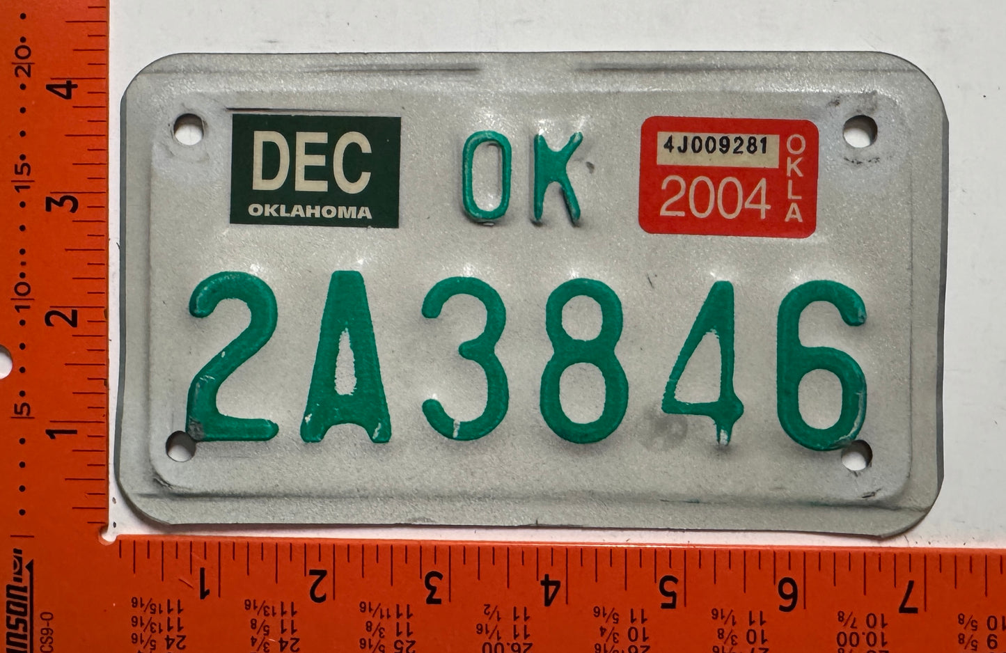 2004 Oklahoma #2A3846 Motorcycle License Plate