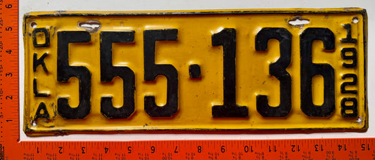 1928 Oklahoma #555-136 Passenger License Plate