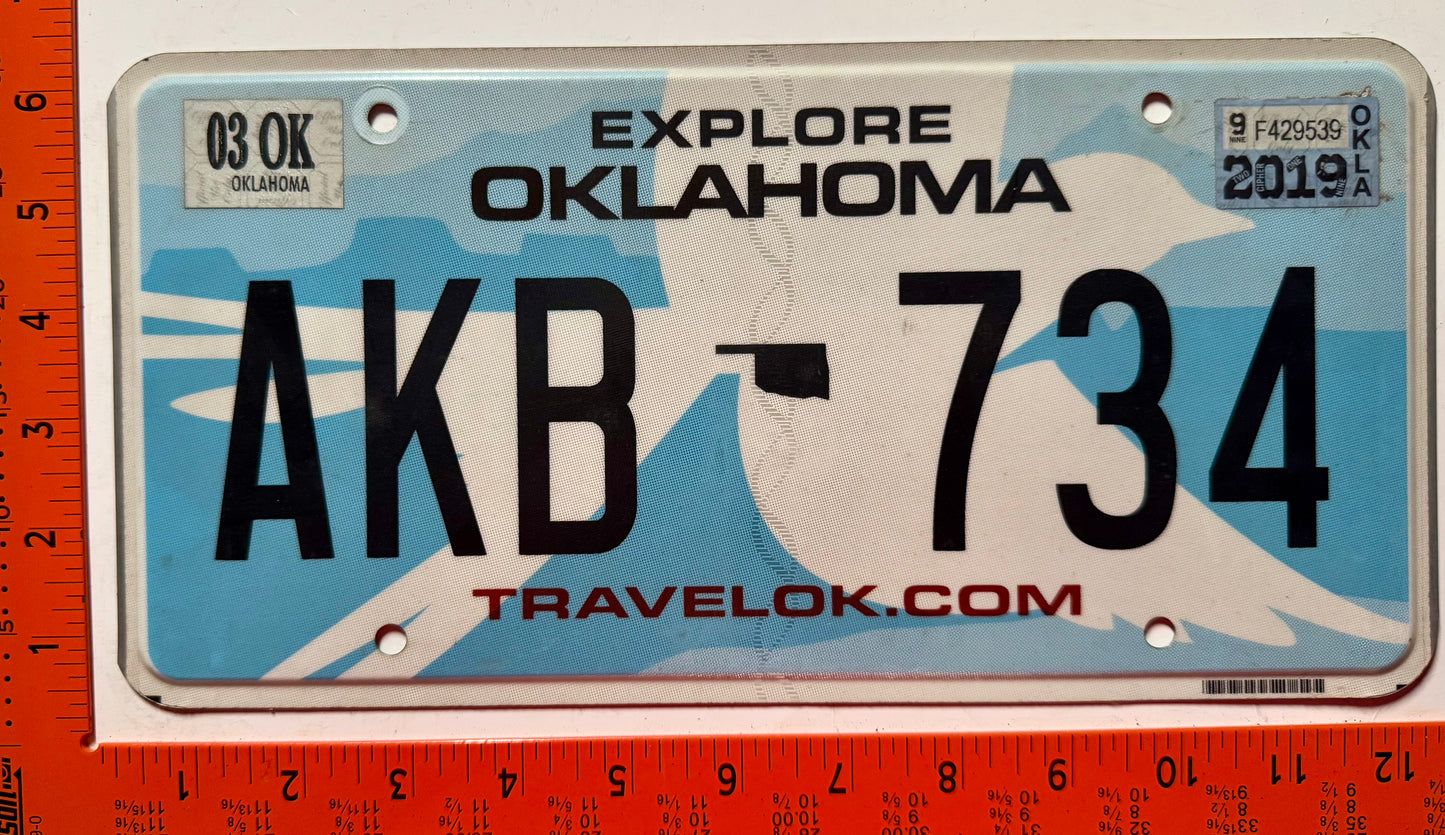 2019 Oklahoma #AKB-734 Passenger License Plate