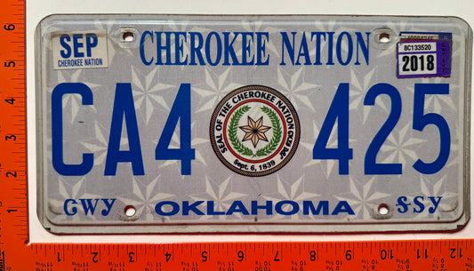 2018 Cherokee Nation, Oklahoma #CA4 425 Passenger License Plate