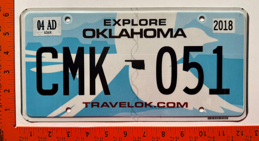 2018 Oklahoma #CMK-051 Passenger License Plate