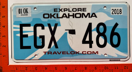 2018 Oklahoma #EGX-486 Passenger License Plate