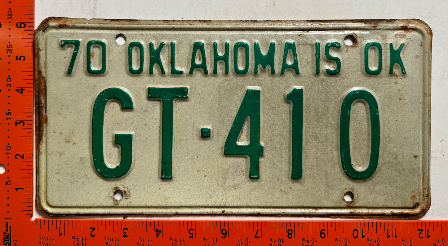 1970 Oklahoma #GT-410 Passenger License Plate