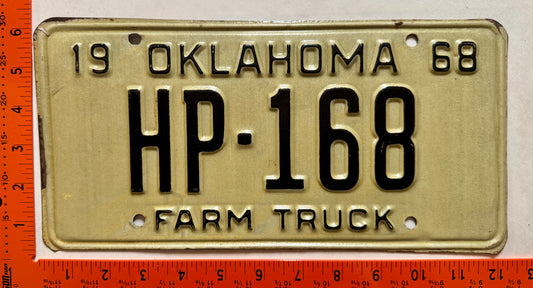 1968 Oklahoma #HP-168 Farm Truck License Plate
