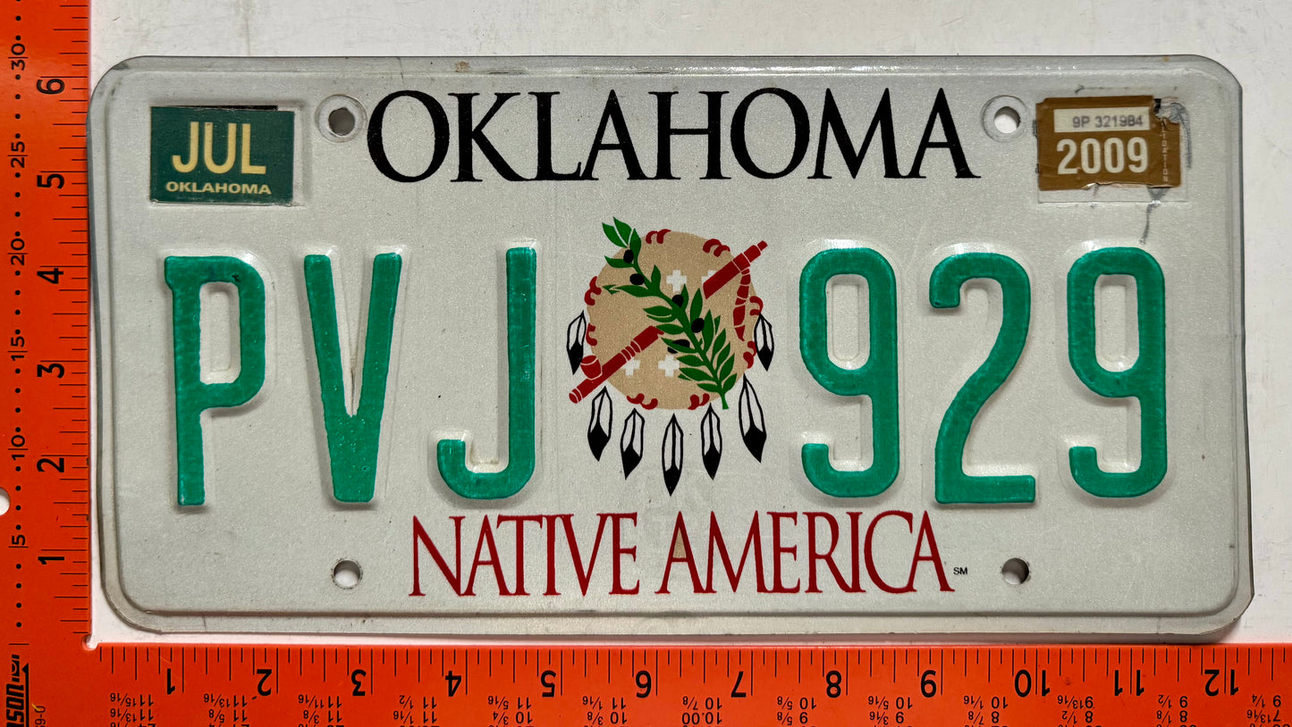 2009 Oklahoma #PVJ 929 Passenger License Plate