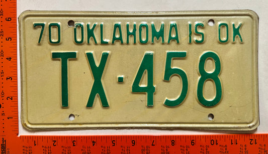 1970 Oklahoma #TX-458 Passenger License Plate