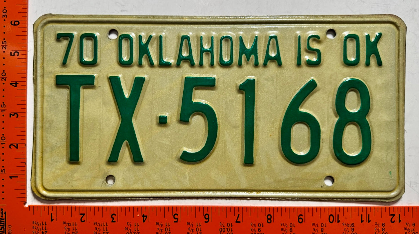 1970 Oklahoma #TX-5168 Passenger License Plate