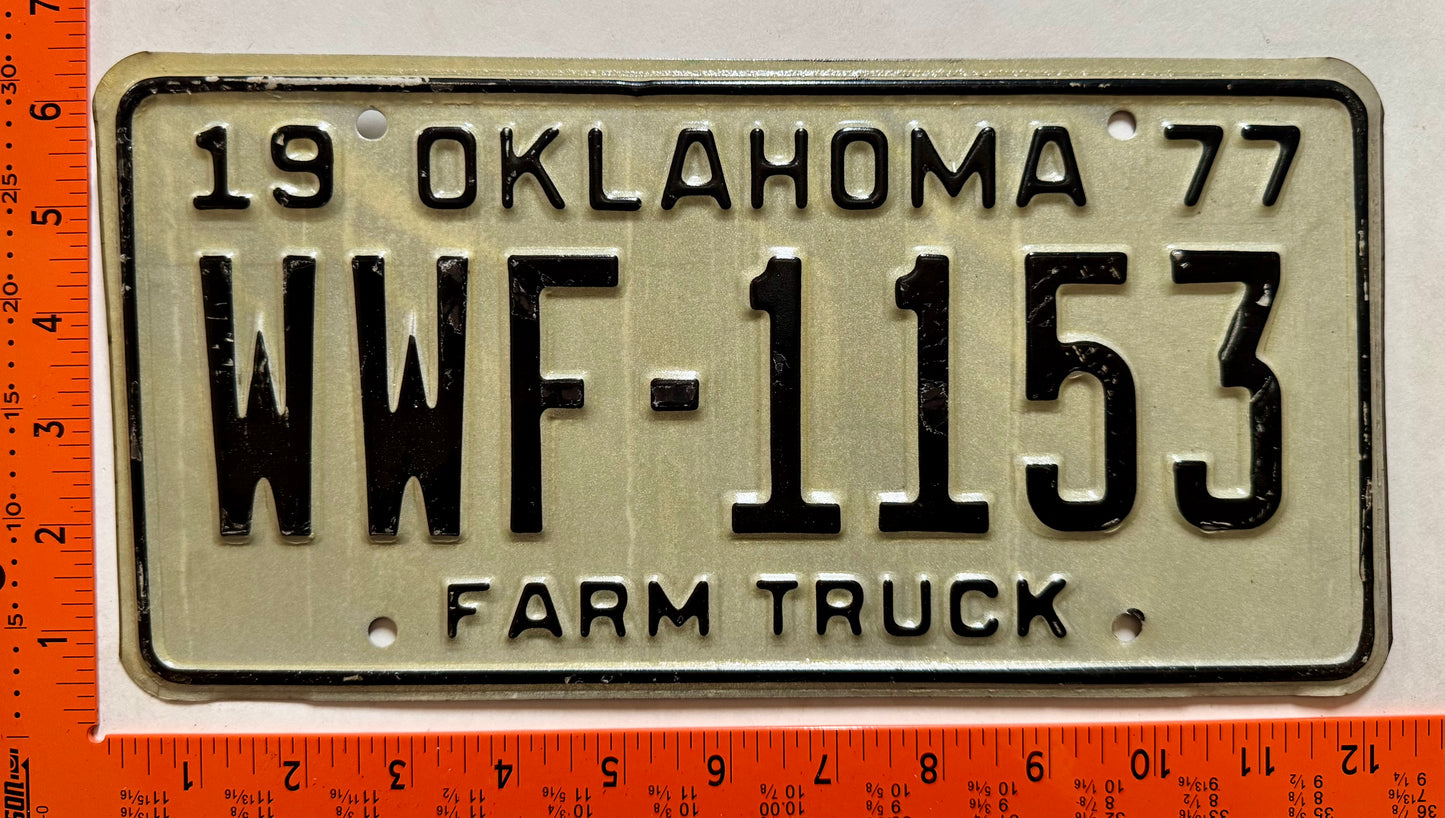 1977 Oklahoma #WWF-1153 Farm Truck License Plate