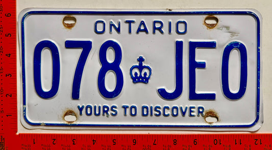 undated Ontario #078 JEO Passenger License Plate