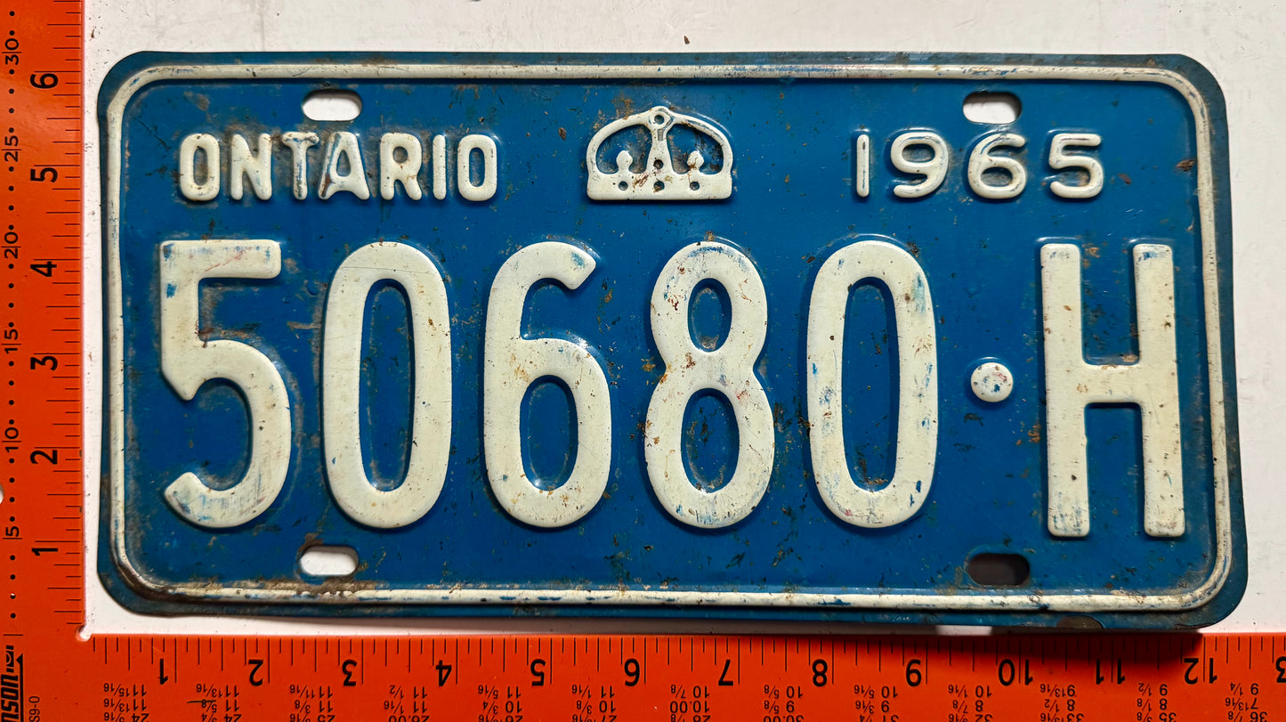 1965 Ontario #50680-H Passenger License Plate