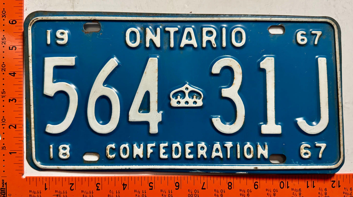 1967 Ontario #564 31J Passenger License Plate