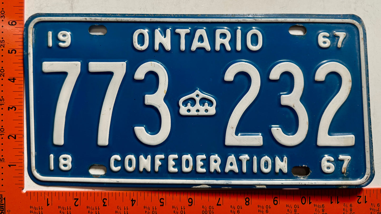 1967 Ontario #773 232 Passenger License Plate