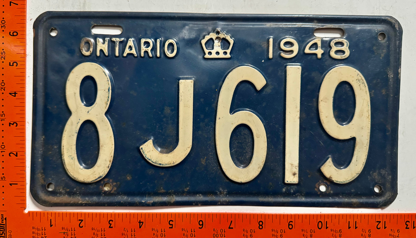 1948 Ontario #8J619 Passenger License Plate